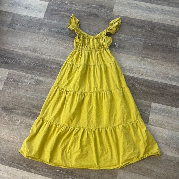 Chartreuse Cotton Tiered Maxi Dress Small Maternity Friendly Summer Boho Small - Picture 2 of 12